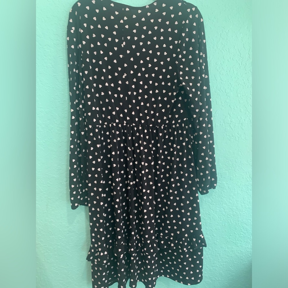 Lane Bryant Black Long Sleeve Wrap Dress with White Heart Print 14/16 novelty - Picture 3 of 5